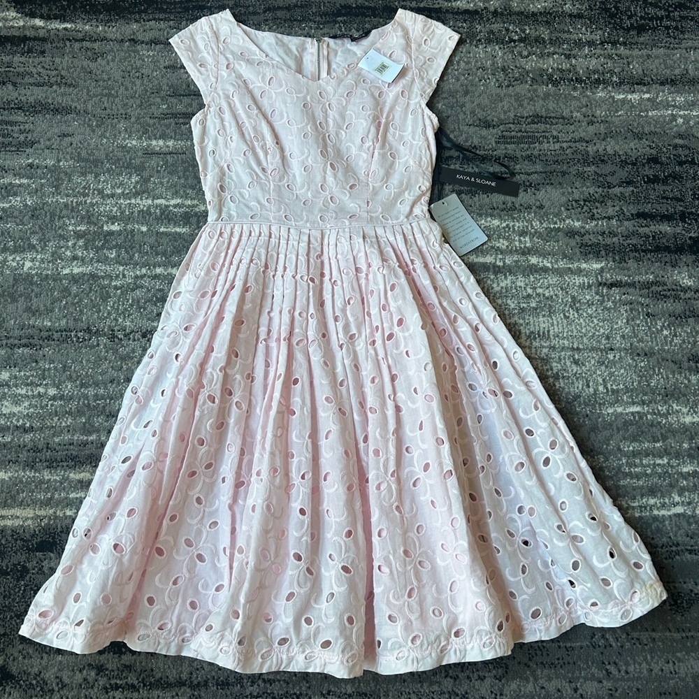 NWT KAYA & SLOANE Pastel Pink Cap Sleeve Eyelet Dress